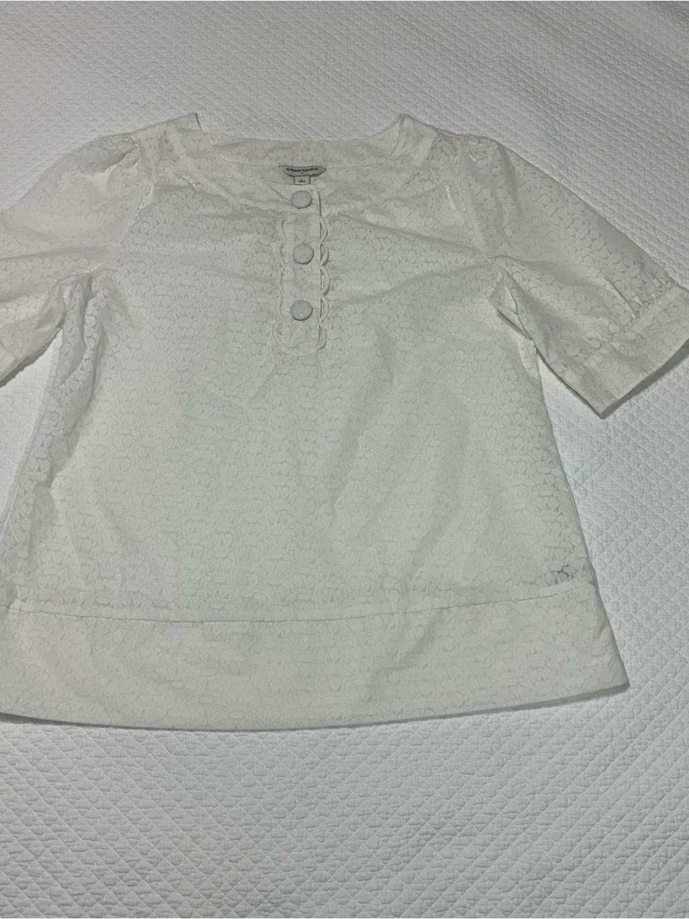 Banana Republic White Eyelet Henley Blouse